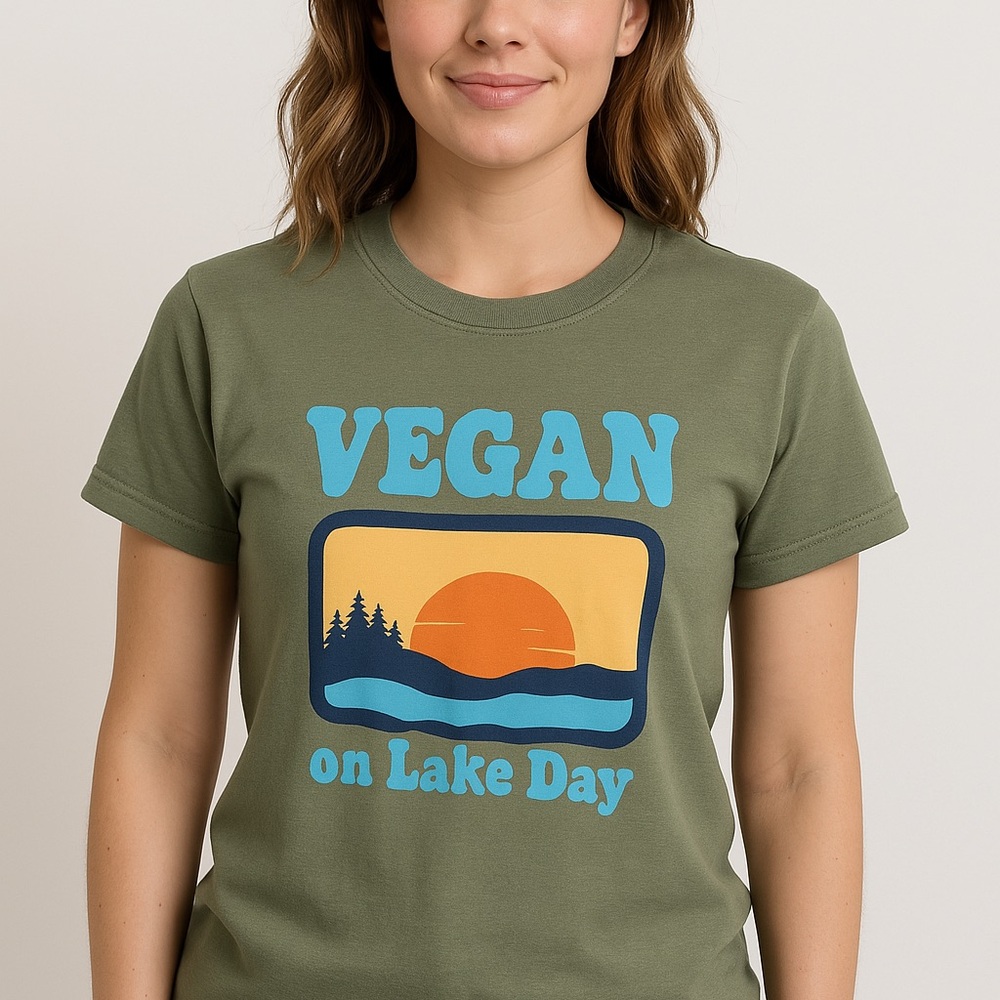 Gildan Graphic Tee Vegan on Lake Day Green Size Large